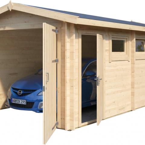 garage A battente bianca.jpg garage in legno, box auto legno, garage prefabbricato, garage blockhouse